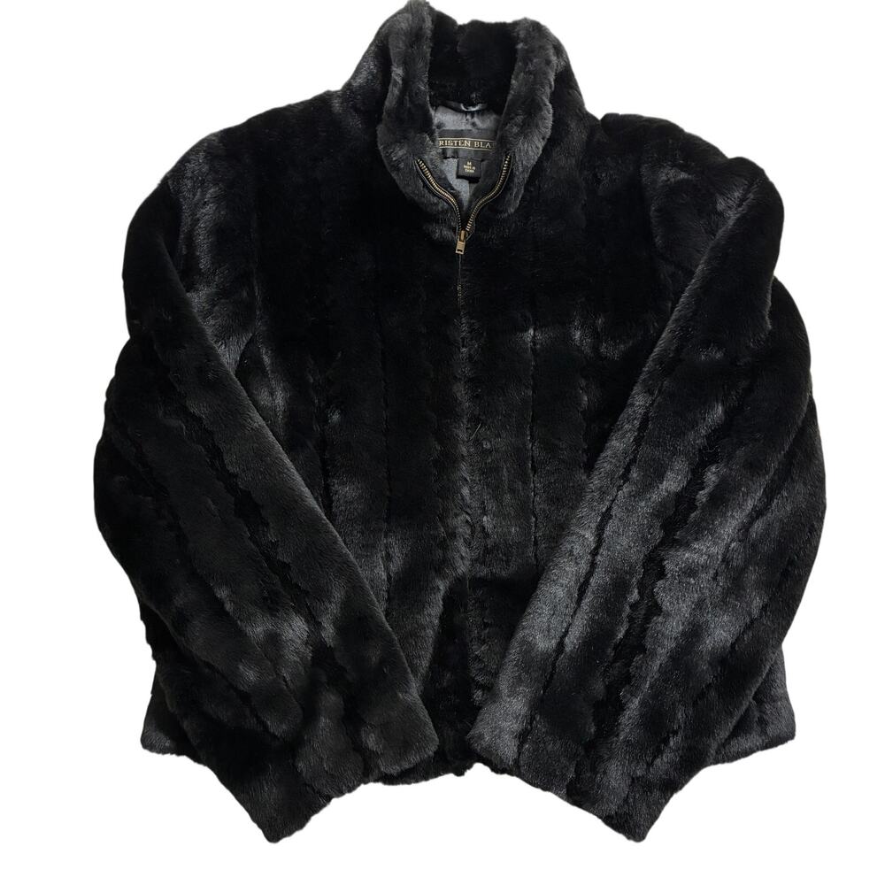 Vintage Kristen Blake Jacket Womens Medium Black Faux Fur Full Zip Winter Coat